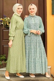 Pistachio Green Hijab Dress 1477FY - 3