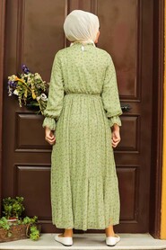 Pistachio Green Hijab Dress 1477FY - 4