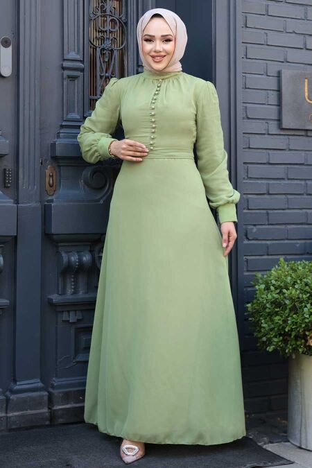 Pistachio Green Hijab Dress 2703FY - NEVA STYLE