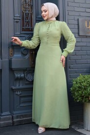 Pistachio Green Hijab Dress 2703FY - 2