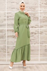 Pistachio Green Hijab Dress 3735FY - 1