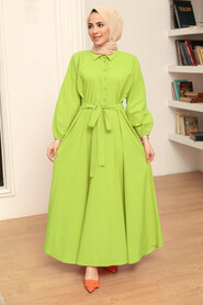 Pistachio Green Hijab Dress 50091FY - NEVA STYLE