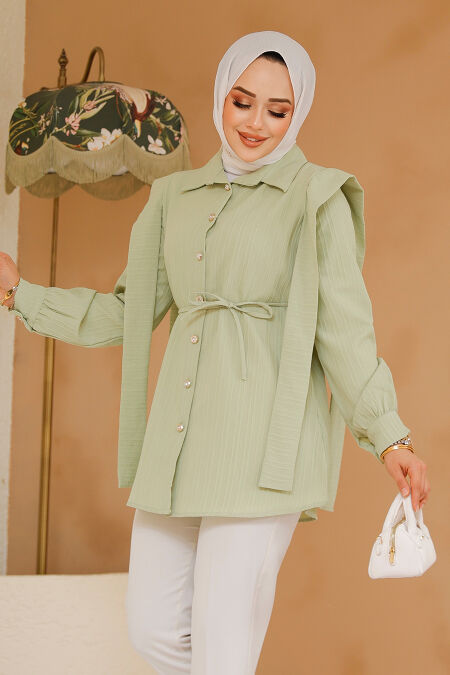 Pistachio Green Modest Tunic 10131FY - NEVA STYLE