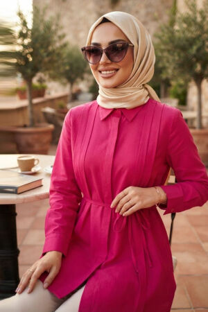 Pleat Detail Fuchsia Modest Tunic 20273F - 