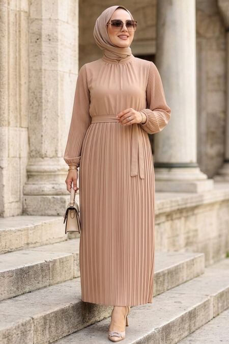 Pleated Biscuit Modest Dress 30301BS - 