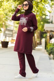 Plum Color Hijab Casual Suit 91720MU - 2