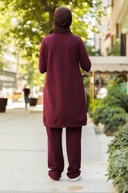 Plum Color Hijab Casual Suit 91720MU - 3