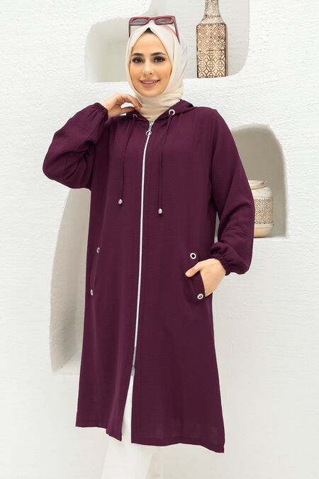 Plum Color Hijab Coat 2585MU - NEVA STYLE