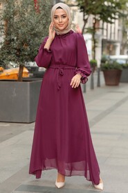 Plum Color Hijab Dress 10252MU - 1