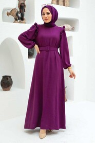 Plum Color Hijab Dress 1299MU - 1