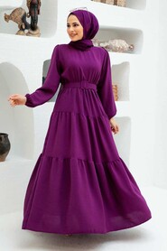 Plum Color Hijab Dress 13024MU - 1