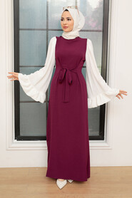 Plum Color Hijab Dress 1335MU - 1