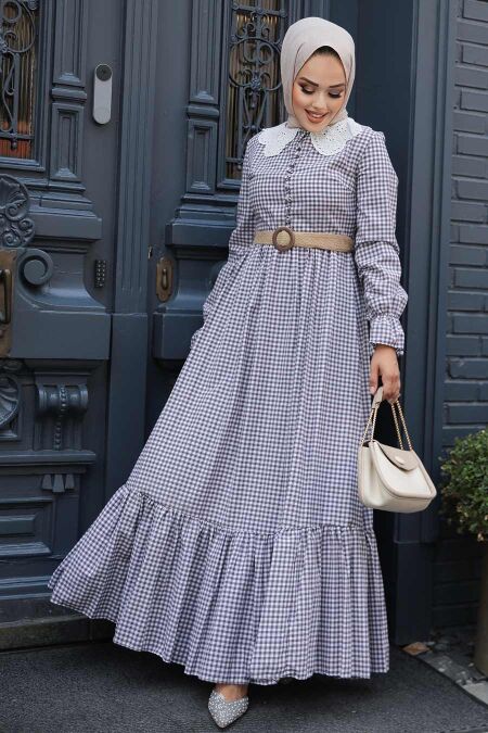 Plum Color Hijab Dress 2711MU - NEVA STYLE