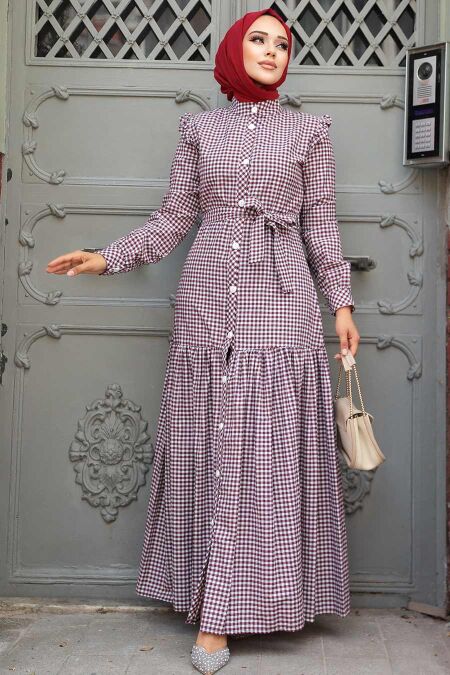 Plum Color Hijab Dress 2731MU - NEVA STYLE