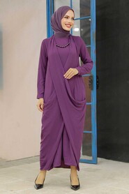 Plum Color Hijab Dress 34281MU - 2