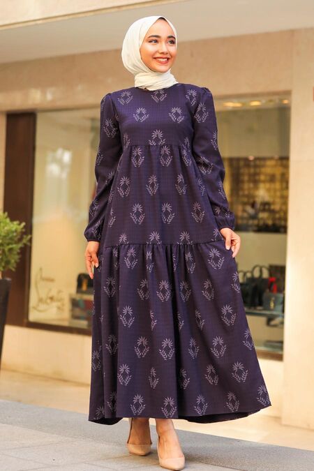 Plum Color Hijab Dress 5180MU - NEVA STYLE