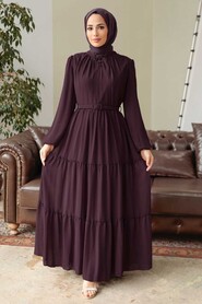 Plum Color Hijab Dress 57250MU - NEVA STYLE