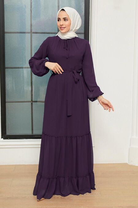 Plum Color Hijab Dress 5726MU - Neva-style.com