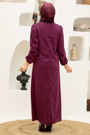  Modern Plum Color Islamic Long Sleeve Dress 12951MU - 2