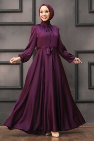 Plum Color Hijab Evening Dress 25130MU - 1