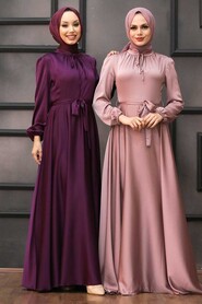 Plum Color Hijab Evening Dress 25130MU - 2