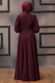  Luxury Plum Color Modest Islamic Clothing Prom Dress 25781MU - 3