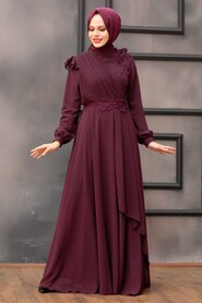  Long Plum Color Hijab Evening Dress 25791MU - 1