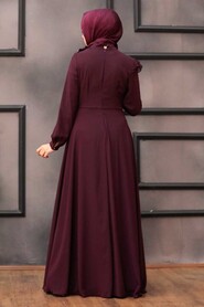  Long Plum Color Hijab Evening Dress 25791MU - 3