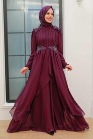  Stylish Plum Color Modest Prom Dress 25807MU - 1