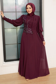  Plum Color Turkish Modest Dress 25817MU - 1