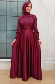  Satin Plum Color Islamic Engagement Gown 3367MU - 1