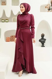  Modern Plum Color Muslim Evening Gown 3381MU - 1