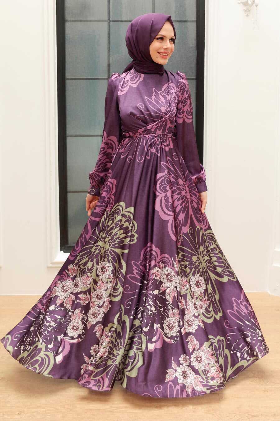 Neva Style - Luxury Plum Color Islamic Bridesmaid Dress 3432MU