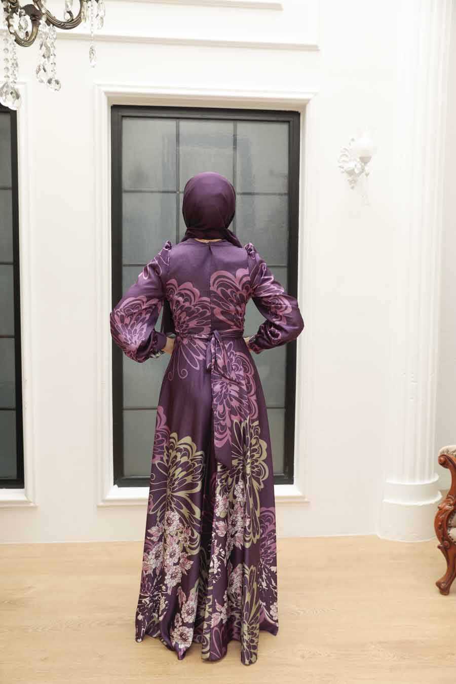 Neva Style - Luxury Plum Color Islamic Bridesmaid Dress 3432MU