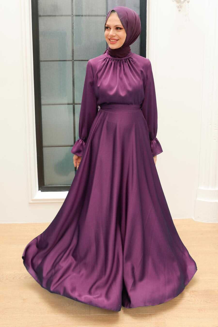 Long Plum Color Modest Prom Dress 3449MU - Neva-style.com
