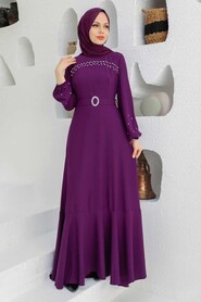  Luxury Plum Color Islamic Clothing Prom Dress 36030MU - 1