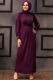 Plum Color Hijab Evening Dress 4199MU - 1
