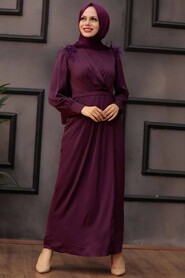 Plum Color Hijab Evening Dress 4199MU - 2