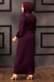 Plum Color Hijab Evening Dress 4199MU - 3