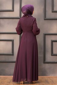 Plum Color Hijab Evening Dress 52785MU - 3