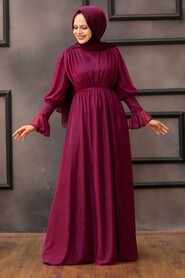  Plum Color Turkish Hijab Bridesmaid Dress 5367MU - 1