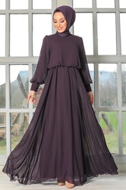  Plus Size Plum Color Islamic Evening Dress 54030MU - 1