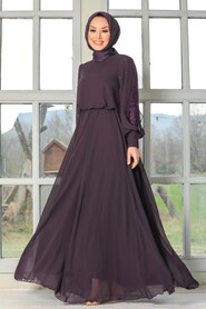  Plus Size Plum Color Islamic Evening Dress 54030MU - 2