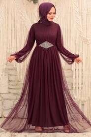 Stylish Plum Color Modest Evening Gown 54230MU - 1