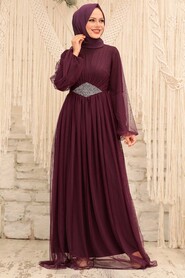  Stylish Plum Color Modest Evening Gown 54230MU - 2