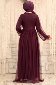  Stylish Plum Color Modest Evening Gown 54230MU - 3