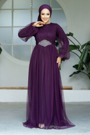  Stylish Plum Color Modest Evening Gown 54230MU - 2