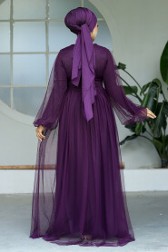  Stylish Plum Color Modest Evening Gown 54230MU - 3