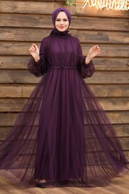  Luxorious Plum Color Muslim Wedding Gown 5474MU - 1