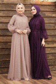  Luxorious Plum Color Muslim Wedding Gown 5474MU - 2
